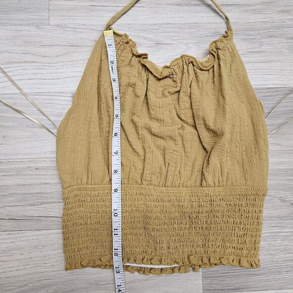 Her Entire Name Says Grace Womens Golden Brown Smocked Halter Crop Top Small - Picture 5 of 7